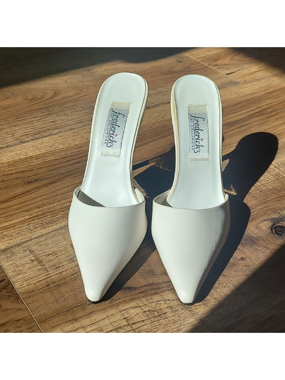 80s Vintage Frederick's of Hollywood White Women's Heels, Size 7, White & Silver